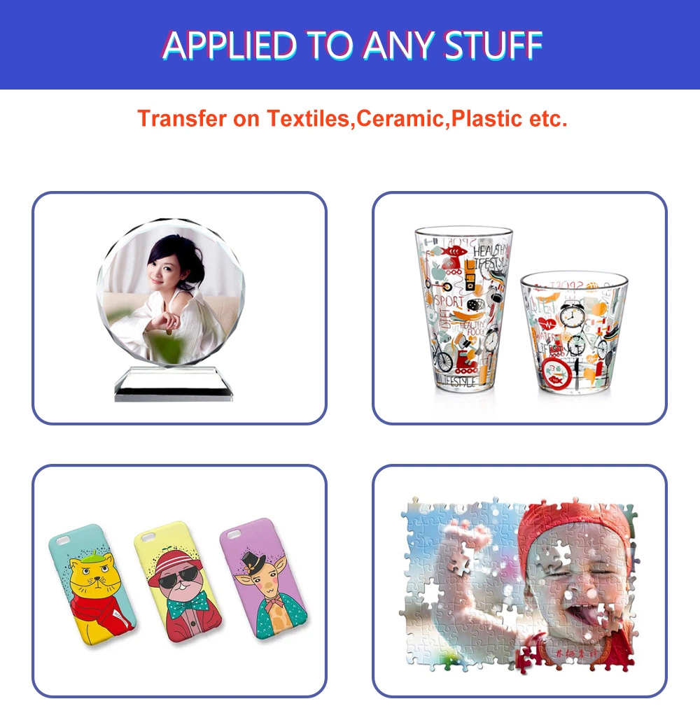 Dye-Sublimation Inkjet 100GSM Sublimaition Transfer Paper & Film A4 for Textiles Ceramic Matal Plastic 100 Sheets/Bag